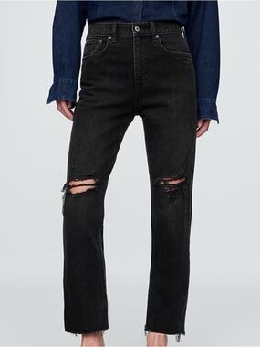 GAP Black High-Rise Distressed Straight Leg Jeans